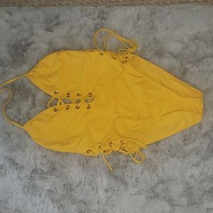 Yellow one piece bathing suit